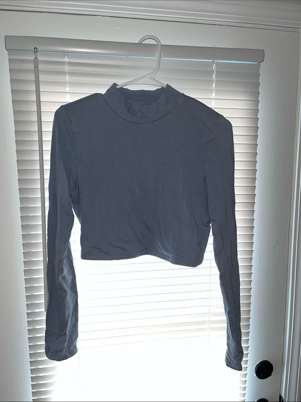 Women's Long Sleeve Mock Neck Crop Top - Baby Blue